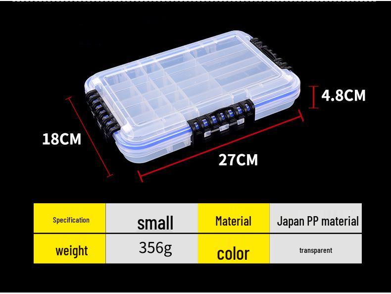 Wasserdichte Köderaufbewahrungsbox mit herausnehmbaren Trennwänden und großem Fassungsvermögen, gesichert mit Kombinationsschnallen für Angelzubehör.