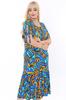 Women's Big Size Dress Plus Size Sleeves Rope Tie Turquoise Jungle Pattern Dress