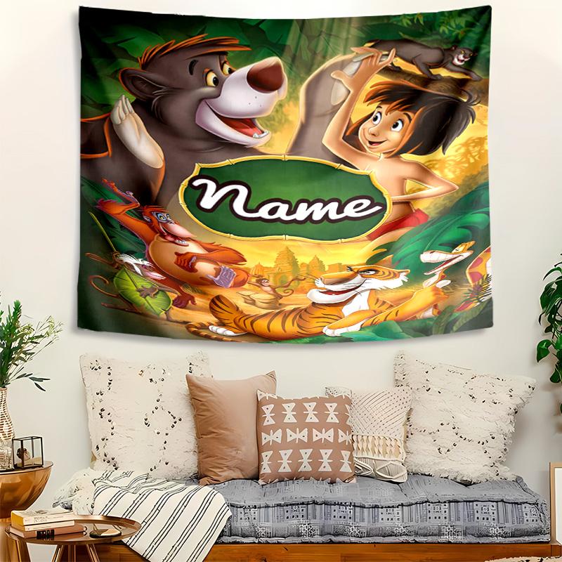 Personalized The Jungle Book Background Tapestry,Custom Name Birthday Party,Multifunctional Wall Decoration for Home Decor,Various Occasions