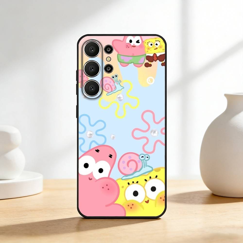 Animation S-Sponge B-Bob Phone Case For Samsung S26,S25,24,23,22,30,21,10,9,Ultra,Plus,Lite,FE Soft Black Case