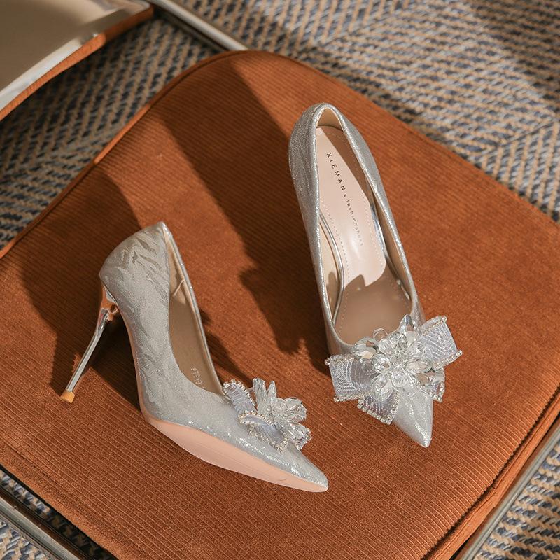 

A classic fashion wedding banquet high sense shallow mouth pointed head thin heel women s shiny high heels women s single shoes 39