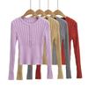Womens Slim Fit Round Neck Knit Sweater With Half Button Front Soft Viscose Blend Short Cropped Top Casual Chic Outfits