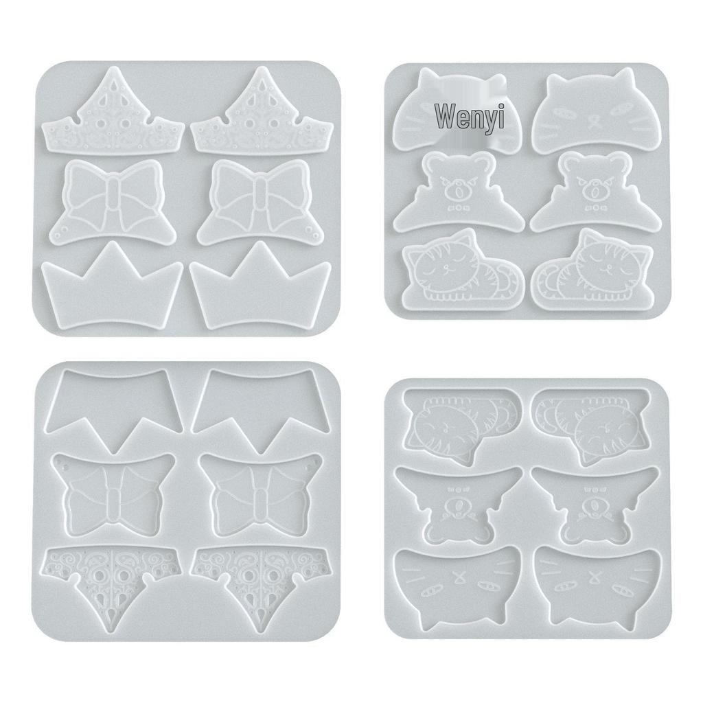 DIY Crystal Epoxy Hair Clip Mold: Cat, Bear, Crown, Butterfly, and Shark Clip Designs