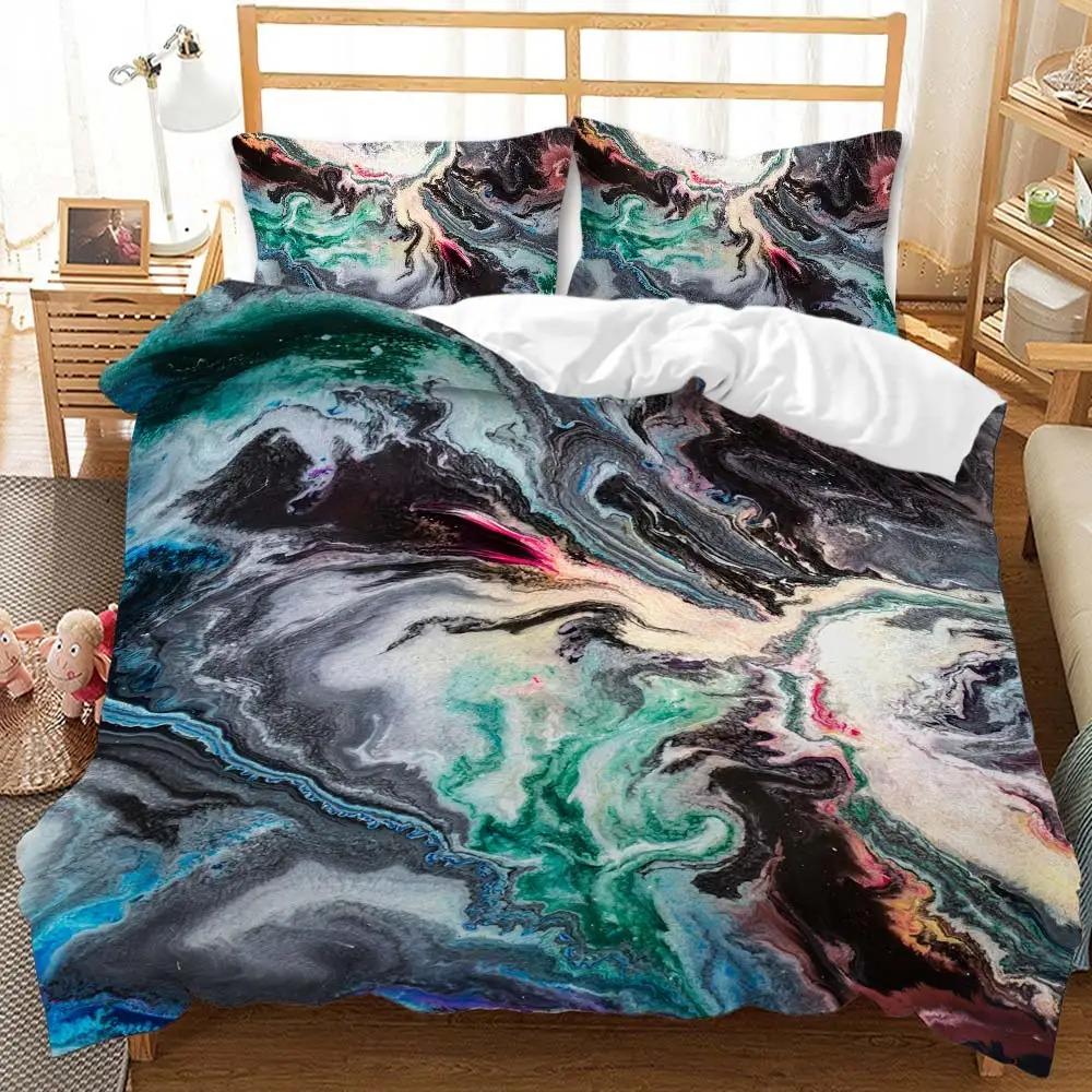 Marmor Bettbezug Set Tie Dye Blau Orange Moderne Kunst Abstrakt Einzel Doppel Queen King Mikrofaser Bettdecke