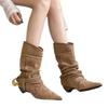 Brown fashion trend retro pointed thick heel boots women's shoes 2025 new autumn versatile height-increasing and thin short boots