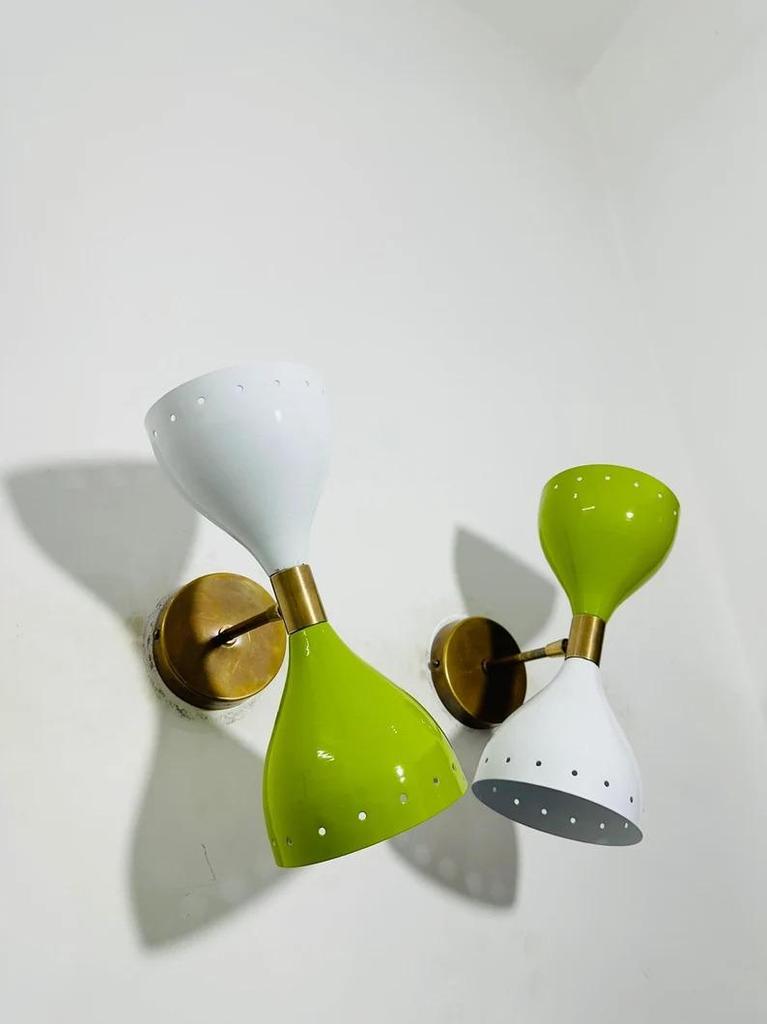 Mid-Century Modern Brass Wall Sconce - Italian Diabolo Style - Pair