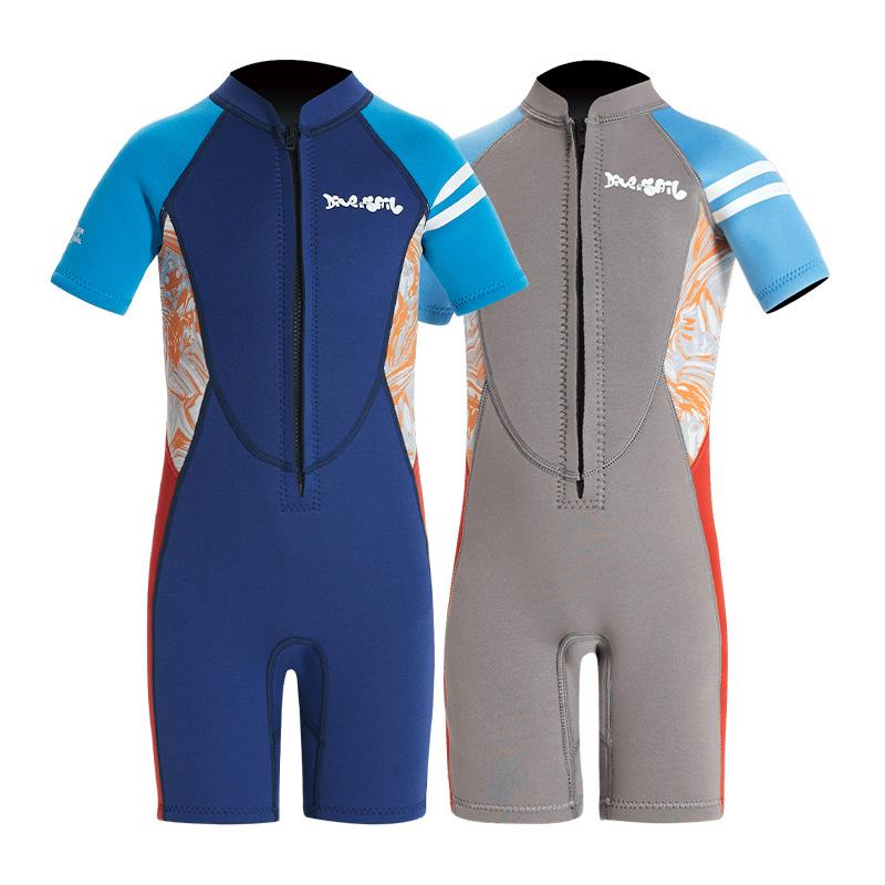 Costum de neopren pentru copii de 2,5 mm, costum termic dintr-o singură piesă, costum de baie cu mânecă scurtă pentru copii de vârstă mijlocie și mai mari, pentru înot, surfing, snorkeling, costum de baie îngroșat