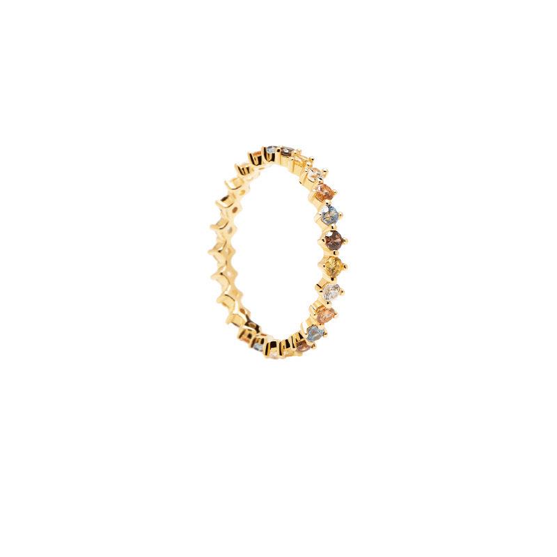 European Spanish Minimalist Crown Zircon Ring with Multicolor Diamonds for Women