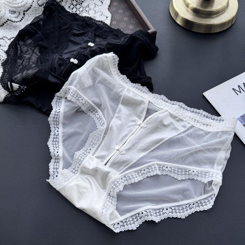 Women's Spring-summer Deep V Careful Machine Ice Screen Yarn Lace Edge Sexy Panties
