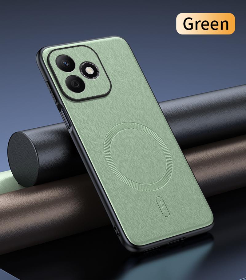 

Чехол для Honor X60i Магнитный кожаный чехол-щиток для Honor X60i Высококачественный Не оставляющий отпечатков пальцев Нескользящий ПК+ТПУ Honor X60i зелёный