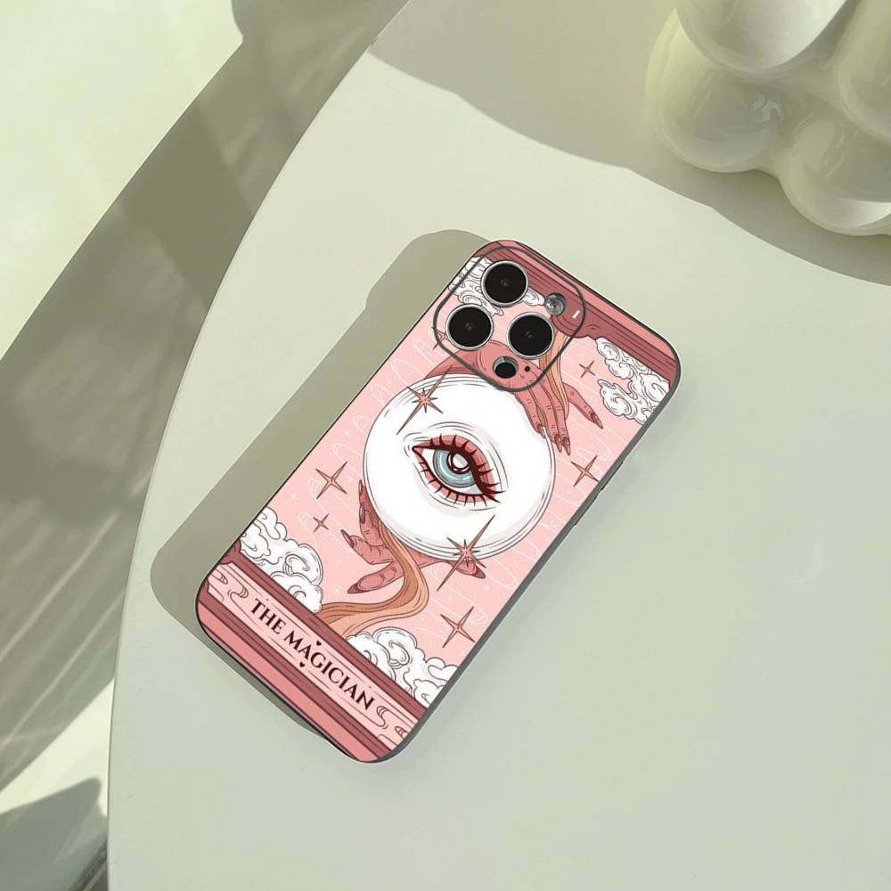Tarot Aesthetic Phone Case For iPhone 17,16,15,14,13,12,11 Pro Max, Lightweight and Practical Soft Black Cover