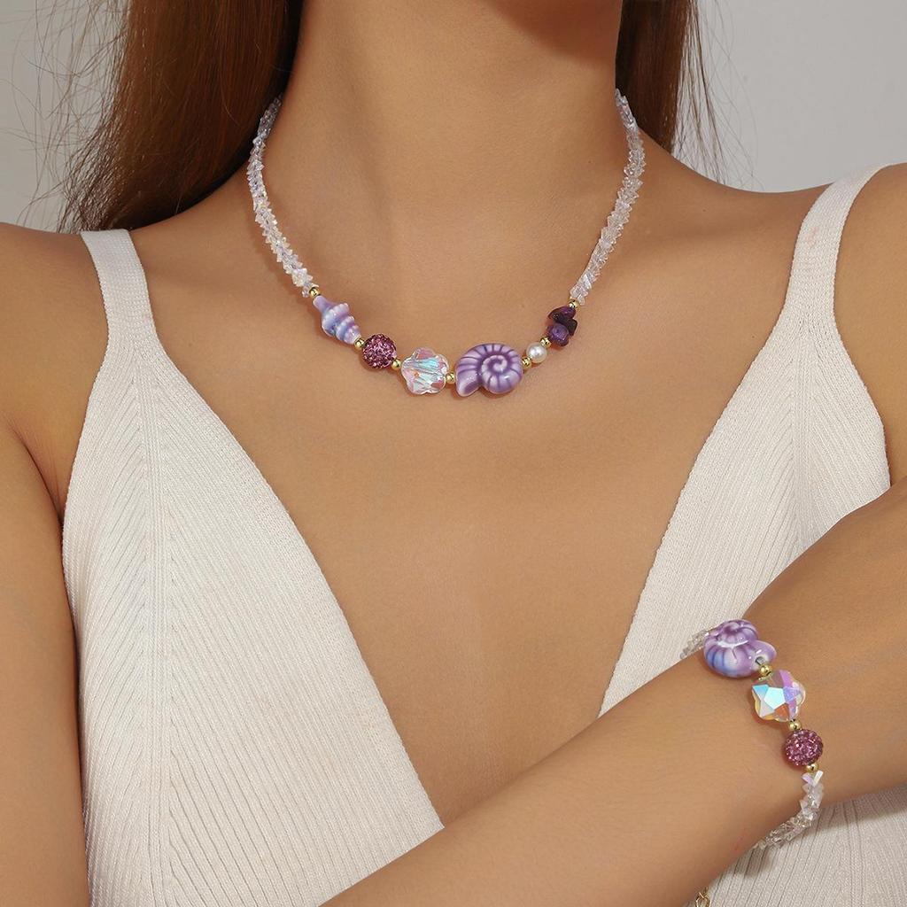Set Collana e Bracciale Stella Marina in Cristallo per Vacanze al Mare Europeo-Americano