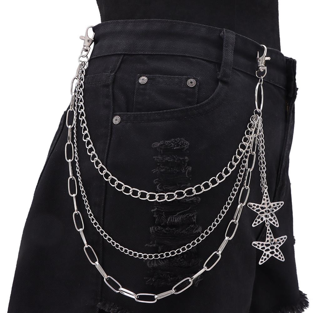 Punk Skateboard Metal Waist Chain With Hollow Star Pendant For Men And Women