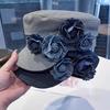 Pălărie de pictor cu bor larg Protecție solară Vizor respirabil Pălărie pentru modelarea feței Decorațiune cu flori 3D Pălărie tip șapcă Newsboy din denim spălat