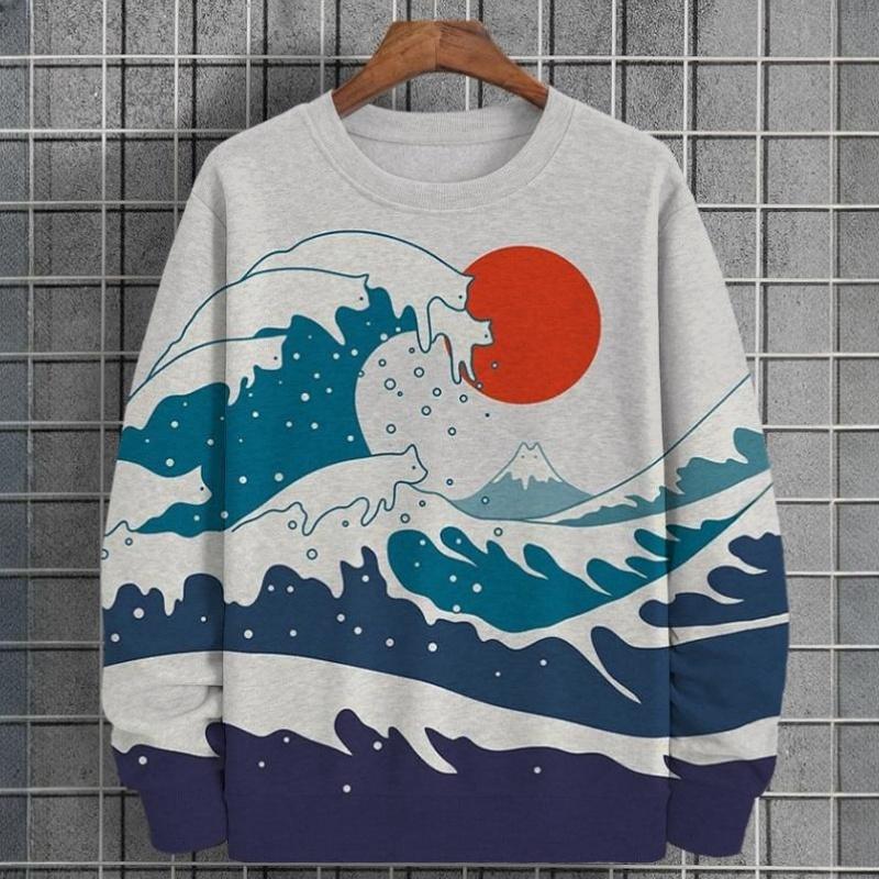 Autumn Unisex Long Sleeved T-shirt Loose Casual Landscape Print Fashionable Daily Commuting T-shirt