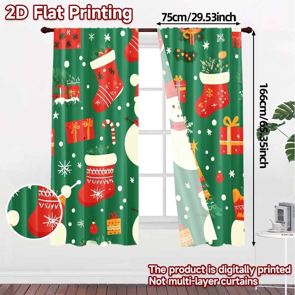 2pcs,Curtains Cute Snowman Christmas Tree Stocking (2) Pattern Chic Curtains Versatile Polyester Fabric Curtains Art Deco