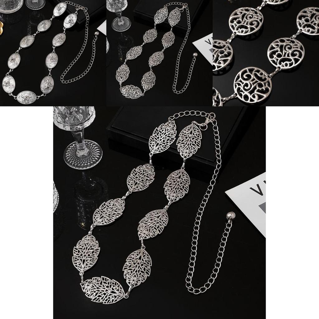 Vintage Boho Metal Waist Belt With Hollow Leaf Design For Summer Fashion