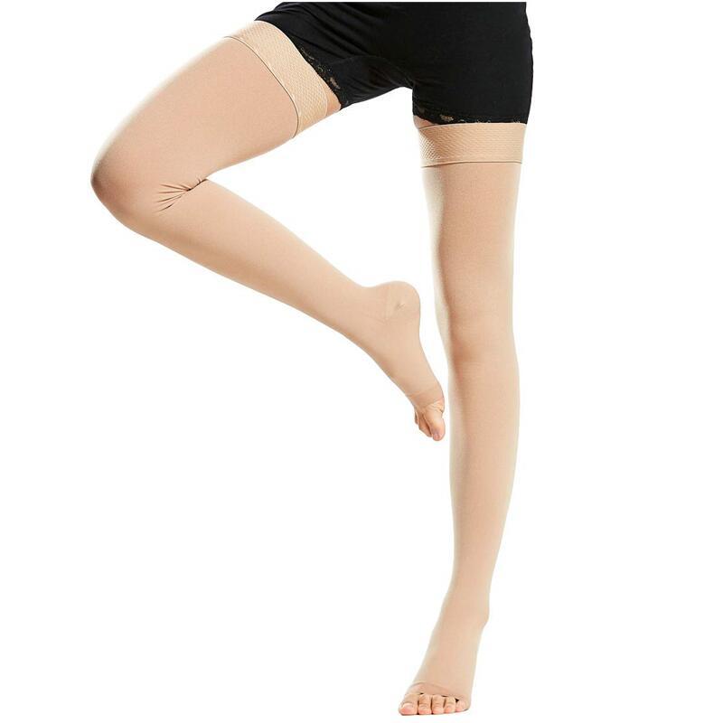 1 Pair 23-32Mmhg Open Toe Thigh High Compression Stockings For Varicose Vein Swelling Leg S-Xxl