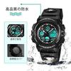 Childrens wristwatch boys sports watch outdoor multifunctional 50m waterproof alarm date day display dual time LED analog digital (black)