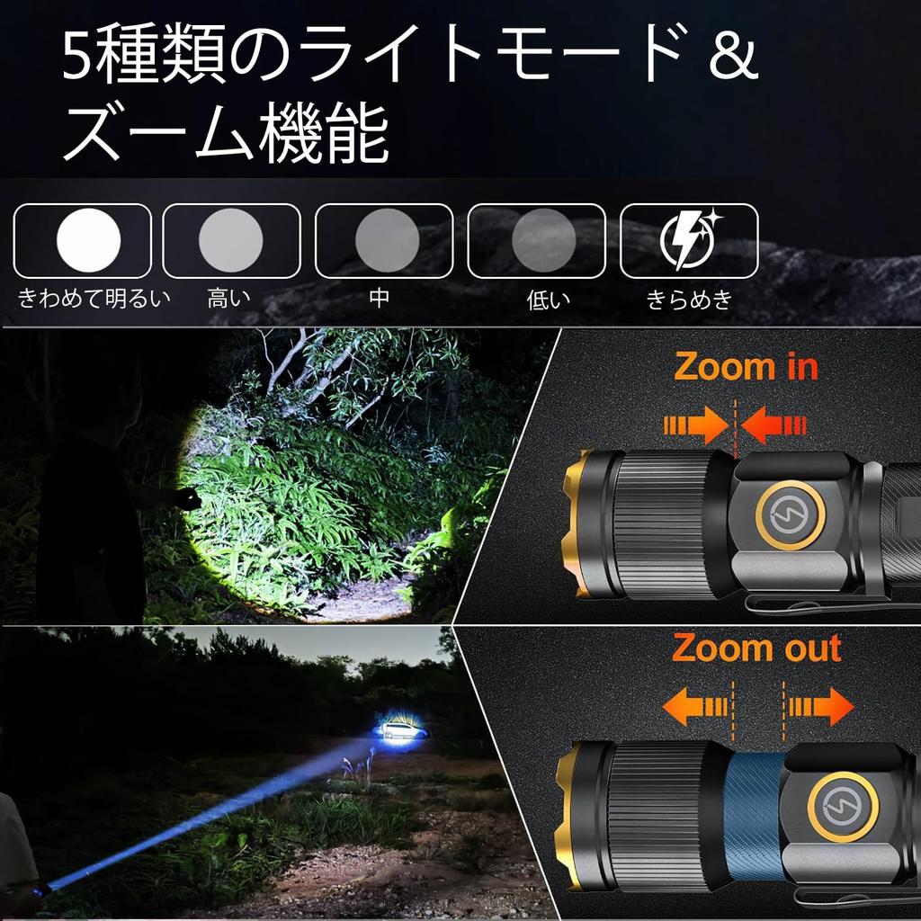 Powerful LED Flashlight with 2025 Latest USB Focused LED Battery Handheld Adjustable Mini 5 IPX7 Outdoor EDC Flashlight for Disaster Military Power