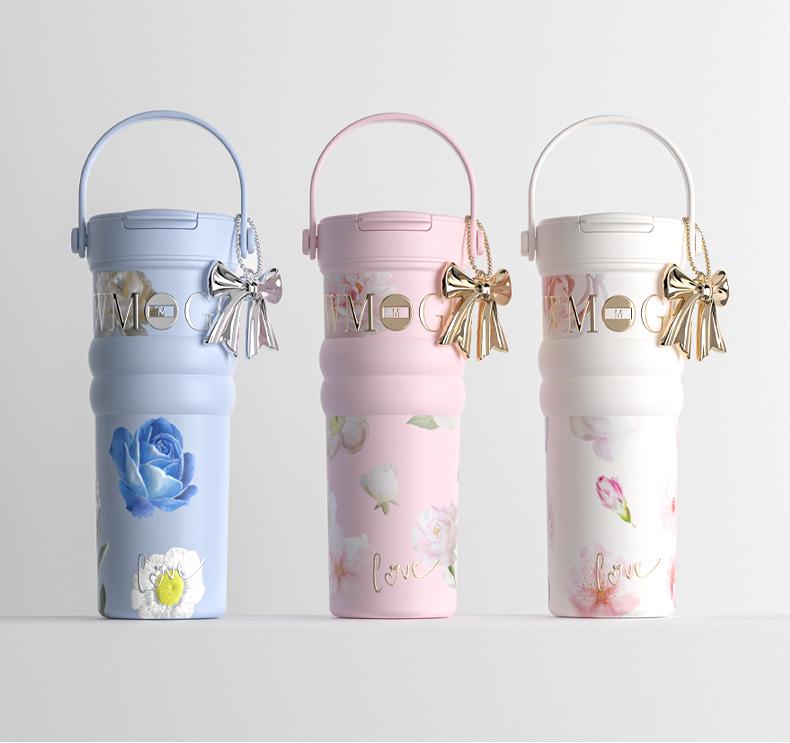 Large Floral Insulated Stainless Steel Travel Cup for Women - Perfect for Cars and Coffee