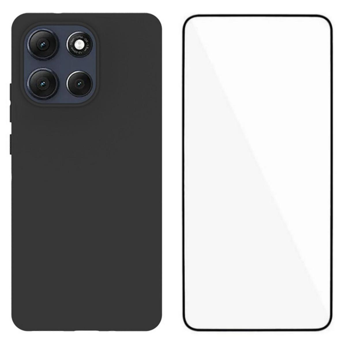 

For Motorola Moto G86 Power 5G TPU Case WANLONFENG MS Series Matte Back Cover with Tempered Glass (Big Hole Lens) Black