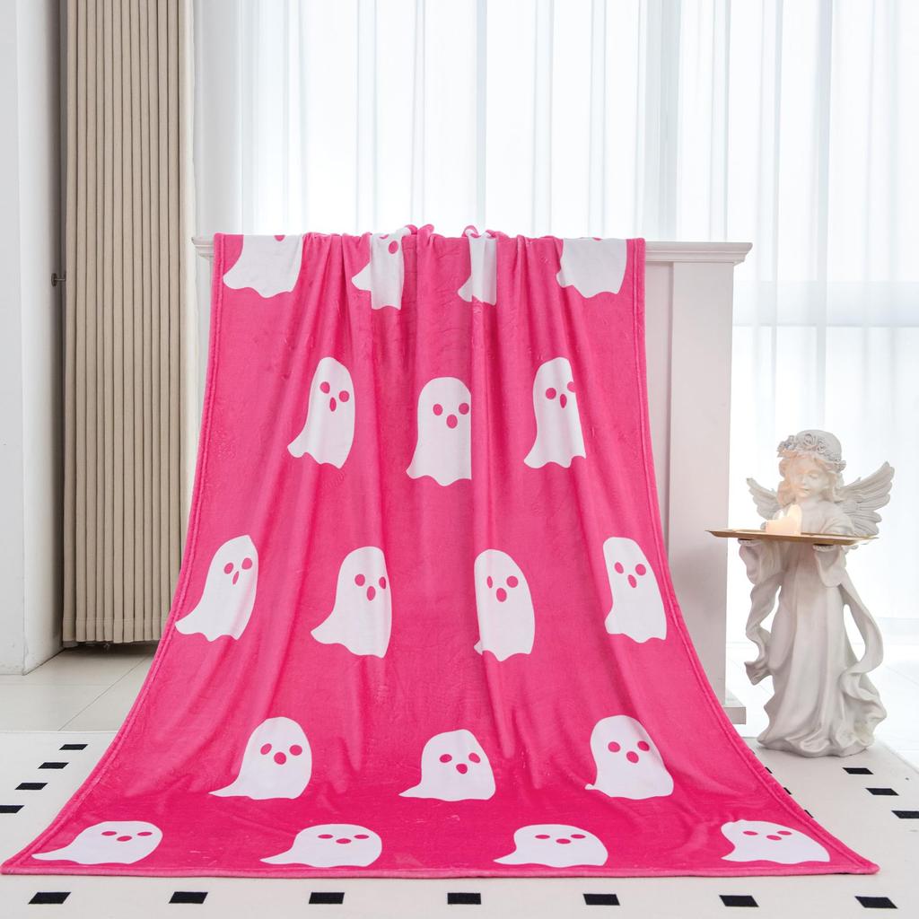 Cute Ghost Pink Blanket Flannel Soft Comfortable Home Blanket Warm Blanket Birthday Holiday Gift