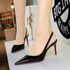 Fashion Pointed Toe High Heels Open Back Slip On Shoes Glossy Patent Leather Women Dress Pumps Low Cut Thin Heel