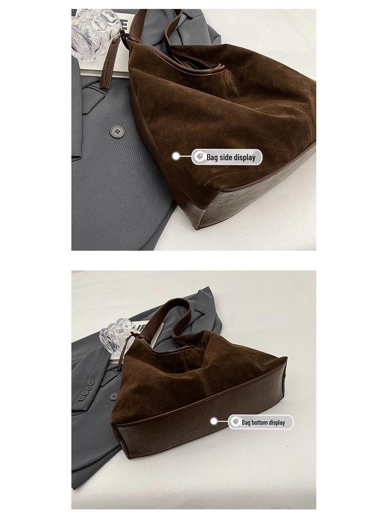 Dámská retro semišová taška tote na podzim/zimu 2025 - Velkokapacitní, ležérní taška přes rameno na dojíždění