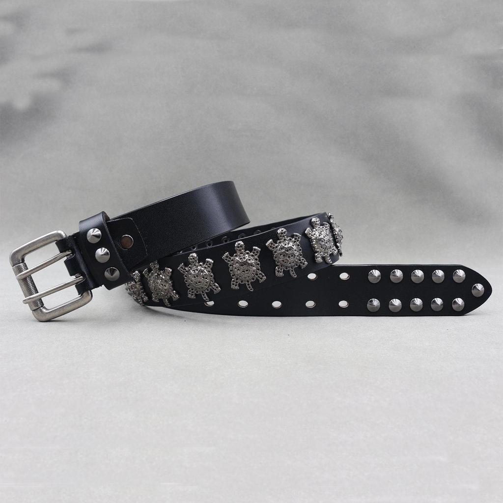 Unisex Heavy Duty Genuine Leather Studded Turtle Punk Belt