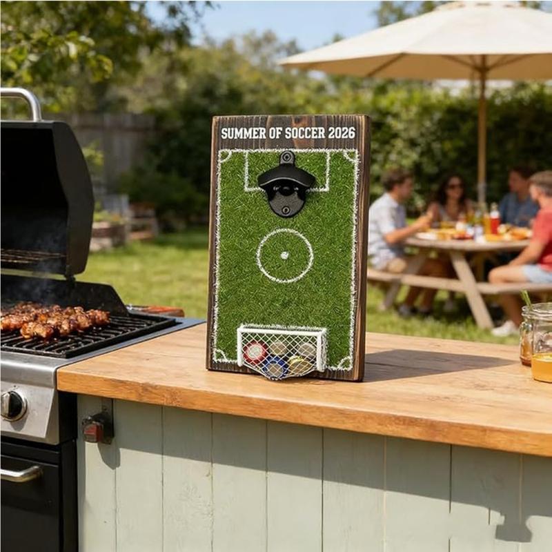 Entertaining Soccer Field Beer Bottle Opener With Practical Build In Cap Container For Home Bar Parties Gatherings