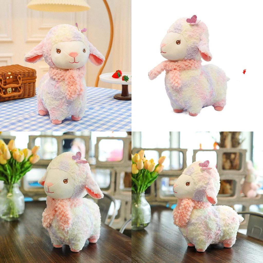 Cute Sheep Rainbow Plushie Animal Toy With Short Pile Fabric For Kids Playroom