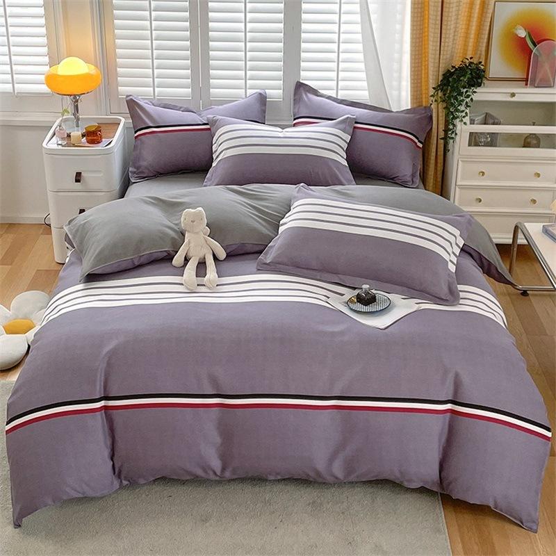Small Fresh Pure Cotton Brushed Four-piece Set Thickened Washed Cotton Sheets and Quilt Covers Dormitory Three-piece Bedding Set