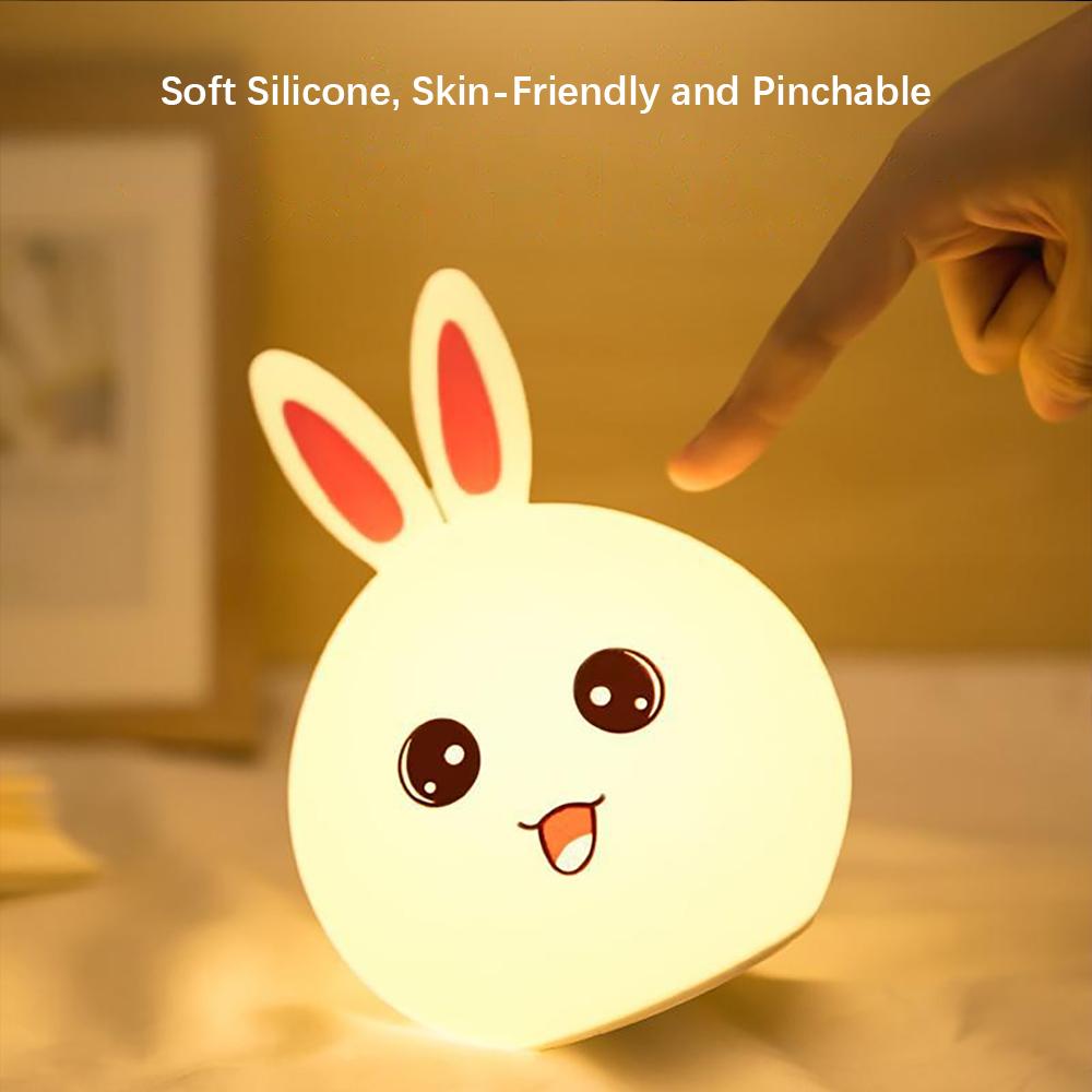 LED Rabbit Night Light,Rechargeable Table Lamp,Soft Silicone Bedside Lamp, for Home Decor,Bedroom, Living Room, Kids Room