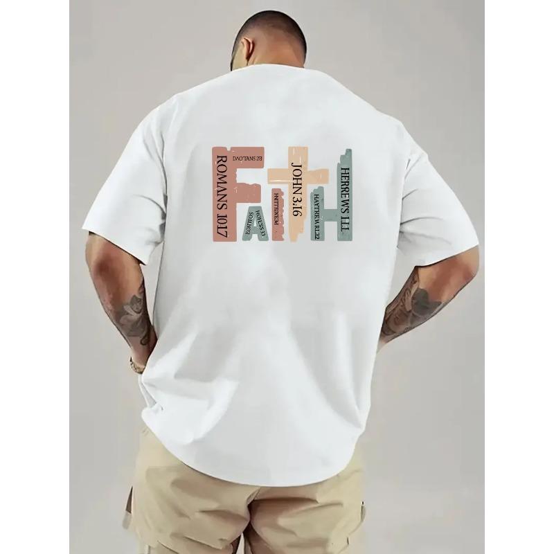 

Men s Verse T-Shirt John 3:16 & Romans 10:17 Print - Loose Fit Short Sleeve Round Neck Tee with Front/Back Scripture Design, Plus Sizes Available S белый