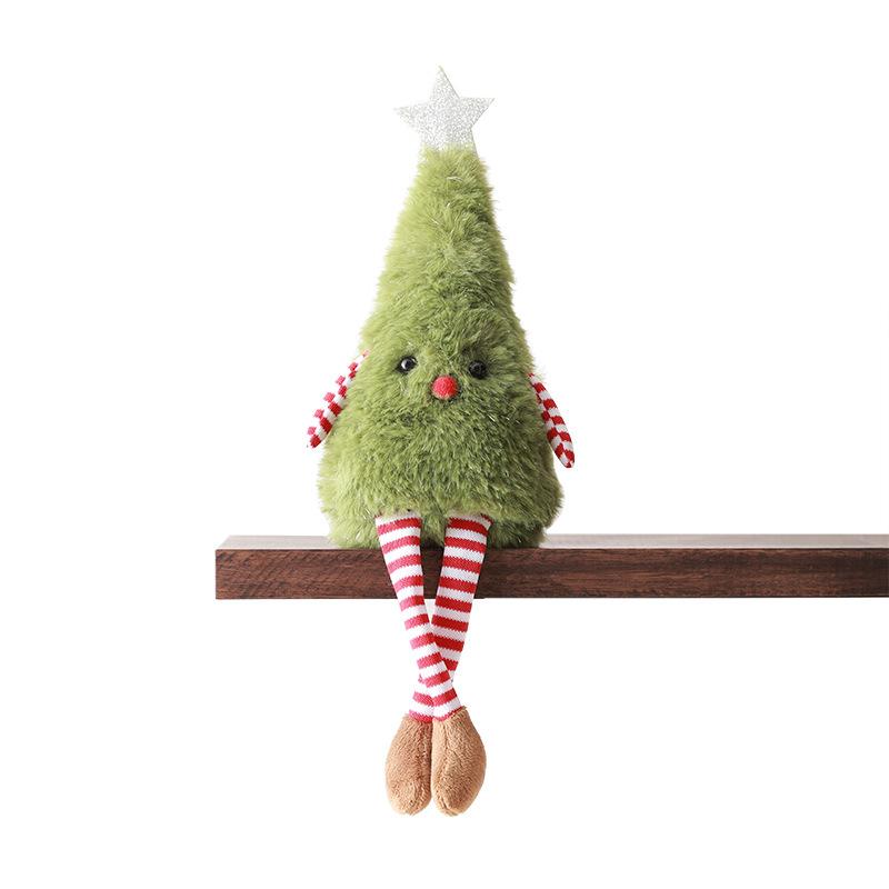 Cute Sitting Christmas Tree Hanging Decoration Plush Stuffed Toy Doll Home Office Table Fireplace Ornament Decor Xmas Gift
