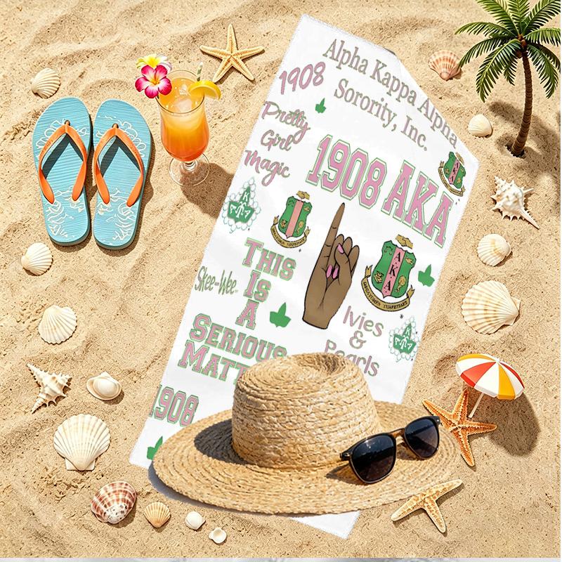 Alpha Kappa Alpha Print Beach Towel, Versatile Lightweight Absorbent Beach Towel for Pool Surf Yoga Bathroom, Perfect Birthday Holiday Gift
