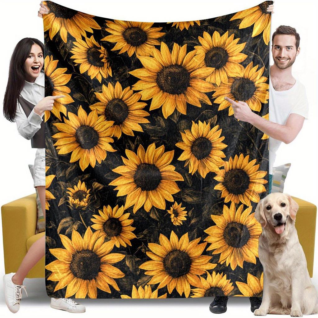 Creative Sunflower Theme digital-printed polyester Bedroom velvet flannel cover blanket Fleece soft sofa cover blankets for beds