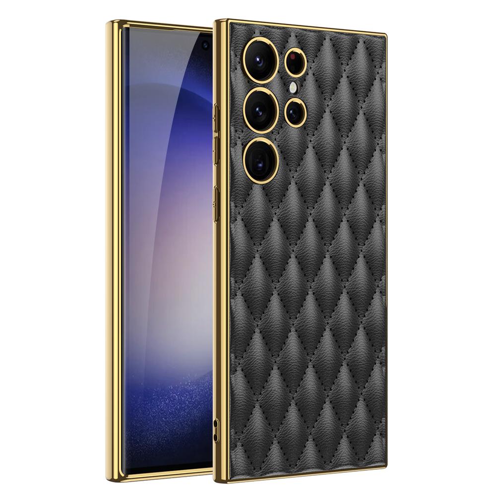 

GKK For Samsung Galaxy S24 Ultra Case Stitching Rhombus PU Leather+TPU+PC Phone Cover Black
