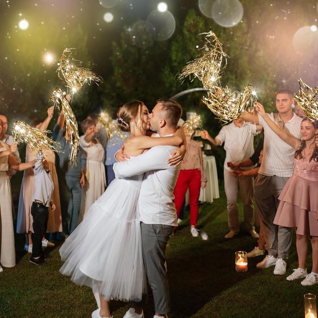 48 Pcs Lighted Wedding Wands LED Tinsel Wands Light up Streamers for Wedding Send off and Exits Baby Shower Birthday Party Favors(Champagne)