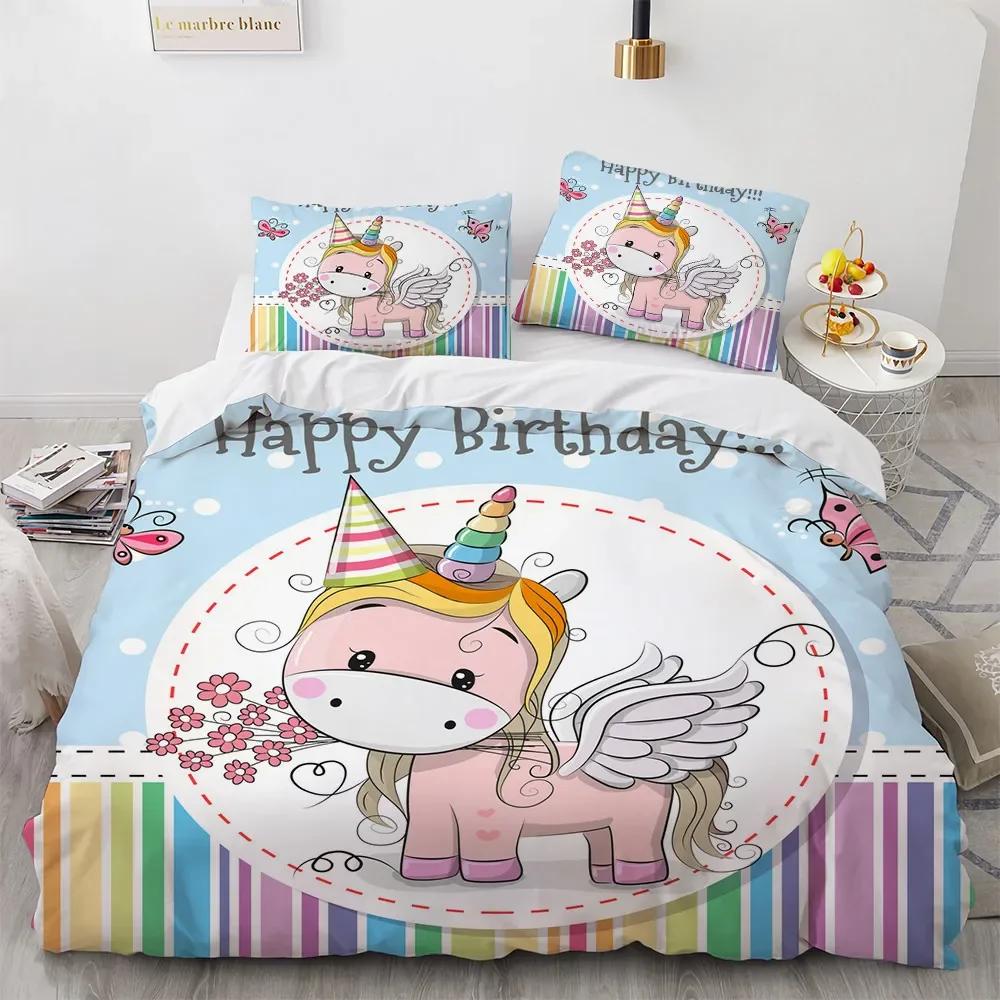 Carton Unicorn Comfortable Quilt Cover Set Children Kids Winter Soft Duvet Cover Sets ,twin Ful Quen King Bedrom Set Home Textile House De Couete