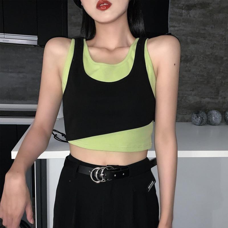 Summer New Korean Version Color Fake Two High Waist Elastic Knit Vest Irregular Dance Harness