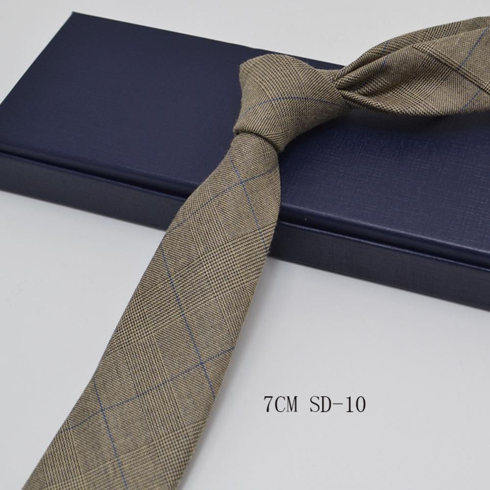 Luxury 7cm Grey Plaid Cotton Neck Ties For Men Soft TR Fabric Red Striped Neckties Casual Ties Wedding Party Groom Cravat Gift