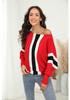 2023 Fall/Winter Women's Plus Size Ribbed Batwing Sweater - One-Shoulder Loose Striped Top