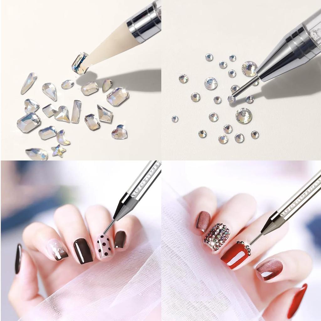 Strass-Picker Punktierstift, Doppelseitiger Strass-Edelsteine Kristalle Nieten Picker Wachsstift Maniküre Nagelkunst DIY Dekorationswerkzeug