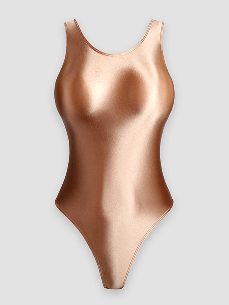 

Боди глянцевое шелковистое с круглым вырезом - Формирующее, с высоким вырезом, однотонное для художественной гимнастики Standard S