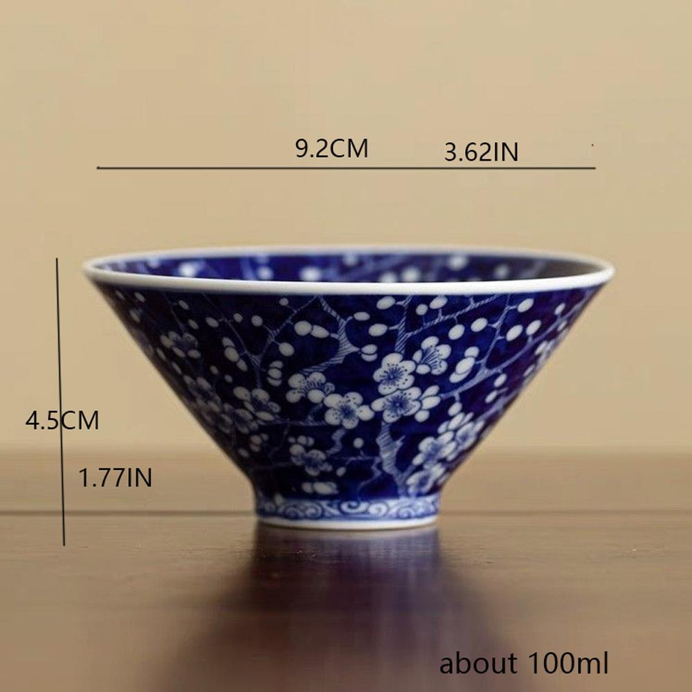 Starožitný modrobílý kuželovitý šálek na čaj - Mistrovský šálek z porcelánu Jingdezhen, Ručně vyráběná čajová miska v čínském stylu, Keramická sada pro Gongfu čaj
