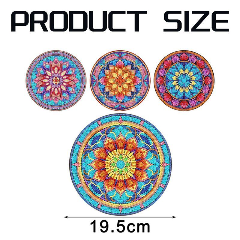 ABUL-4Pcs DIY Diamond Art Painting Placemat Round Non-Slip Acrylic Table Mats For Table Decor Easy Install A