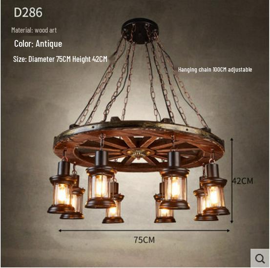 Vintage Industrial Wood Chandelier for Restaurants & Cafes