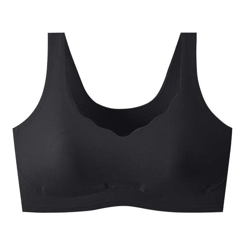 Ice Silk Rabbit Ear Underwear Women's Big Breasts Show Small Gathering Vest Type Invisible Seamless Liquid Foundation Bra Summer Thin